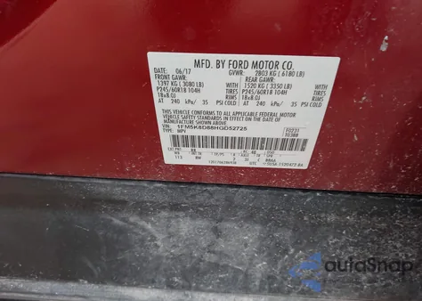 2017 Ford Explorer Xlt from USA, damaged, VIN 1FM5K8D88HGD52725